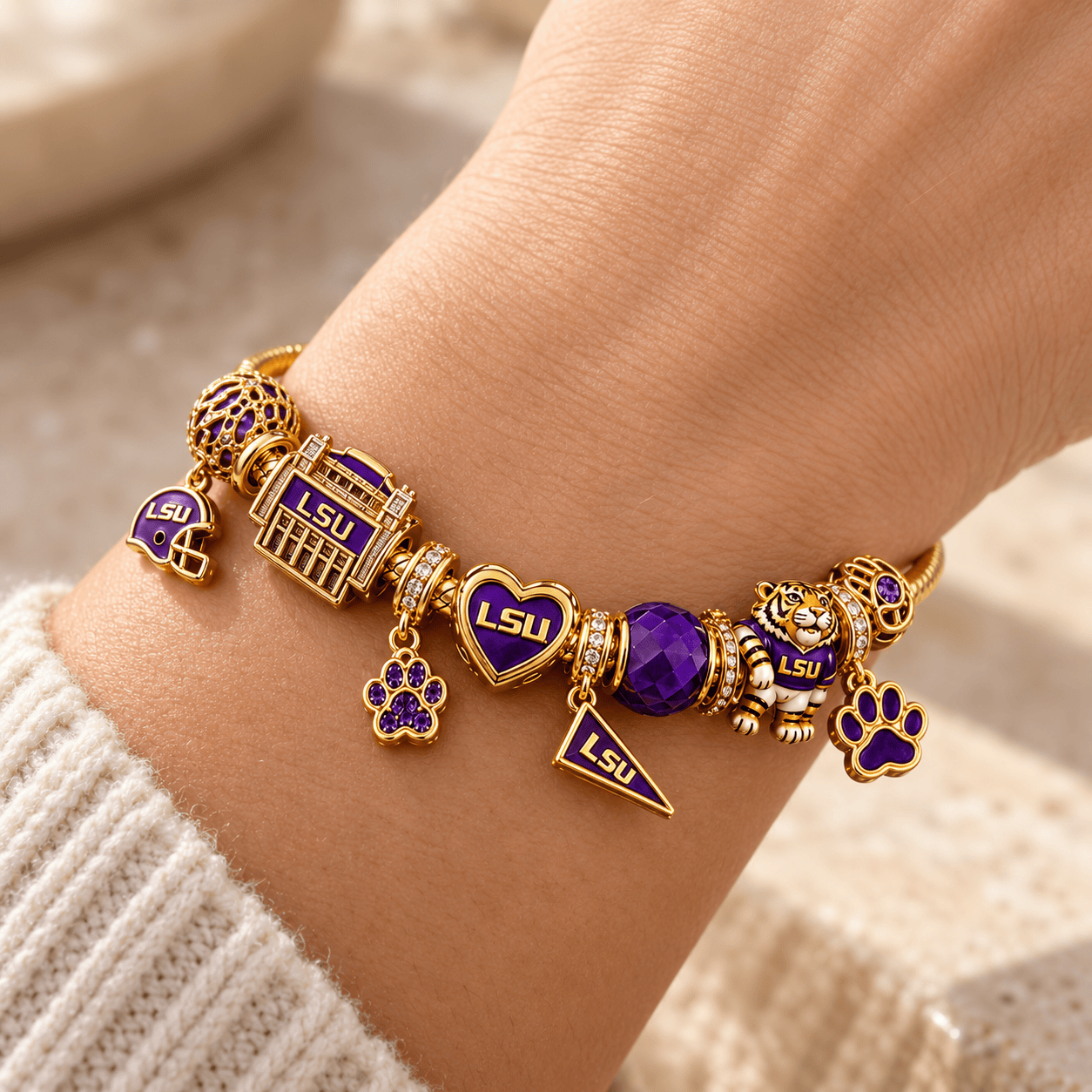 LSU Gold Charm Bracelet Set PTKL