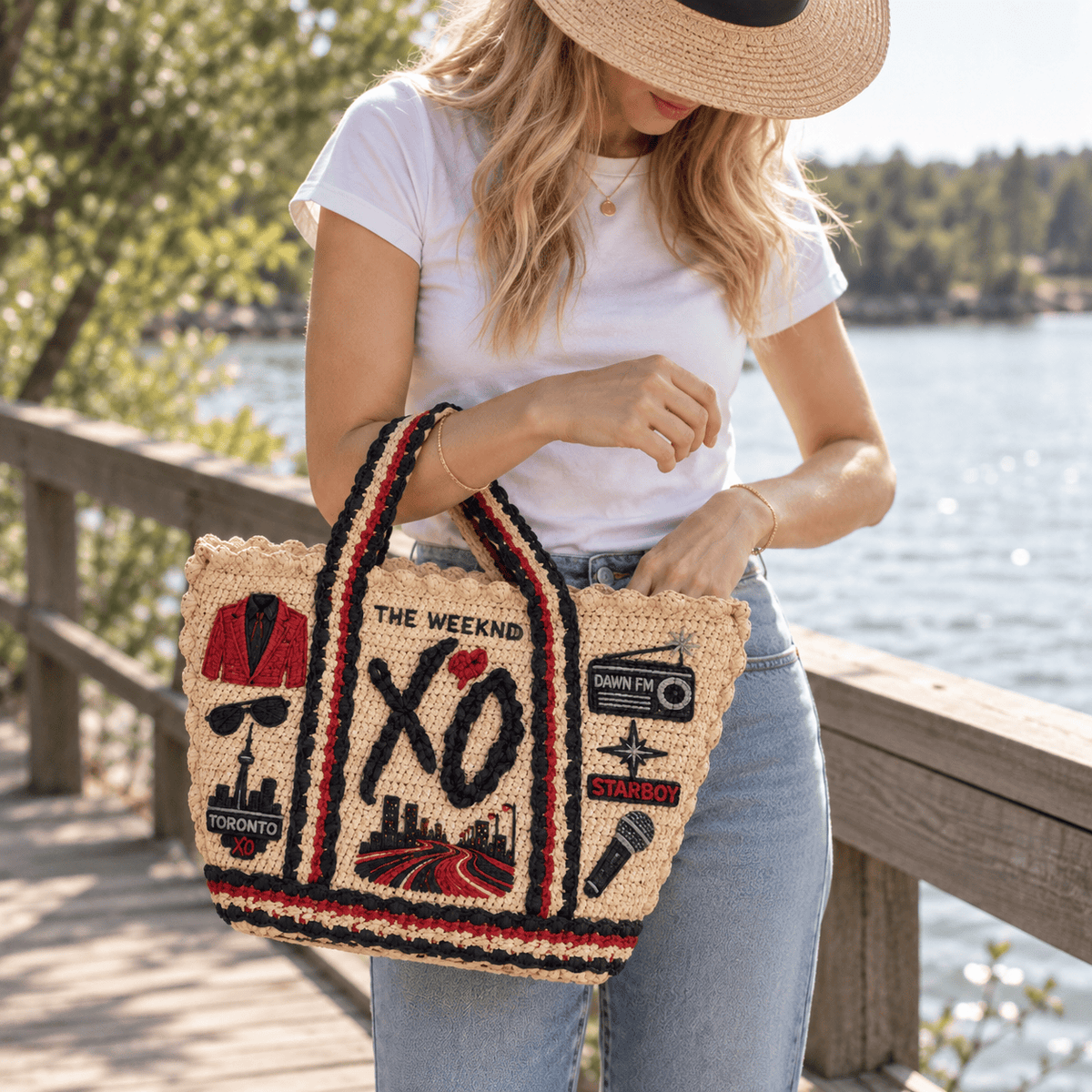 TWD Straw-Style Embellished Tote Bag DNBN