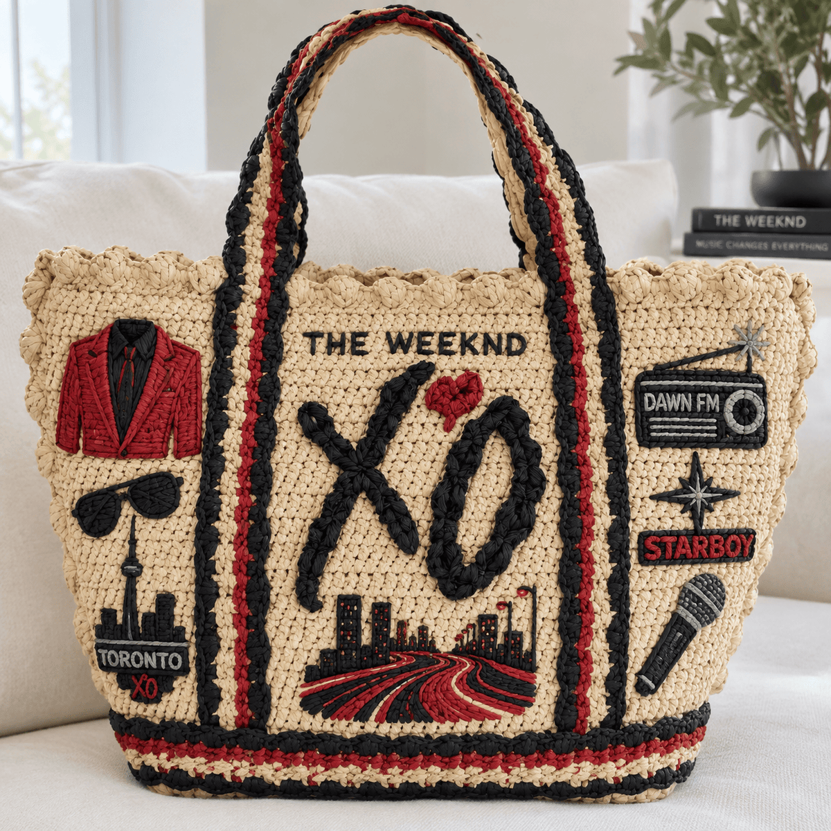 TWD Straw-Style Embellished Tote Bag DNBN