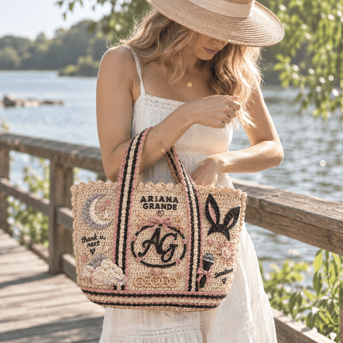 ARG Straw-Style Embellished Tote Bag DNBN