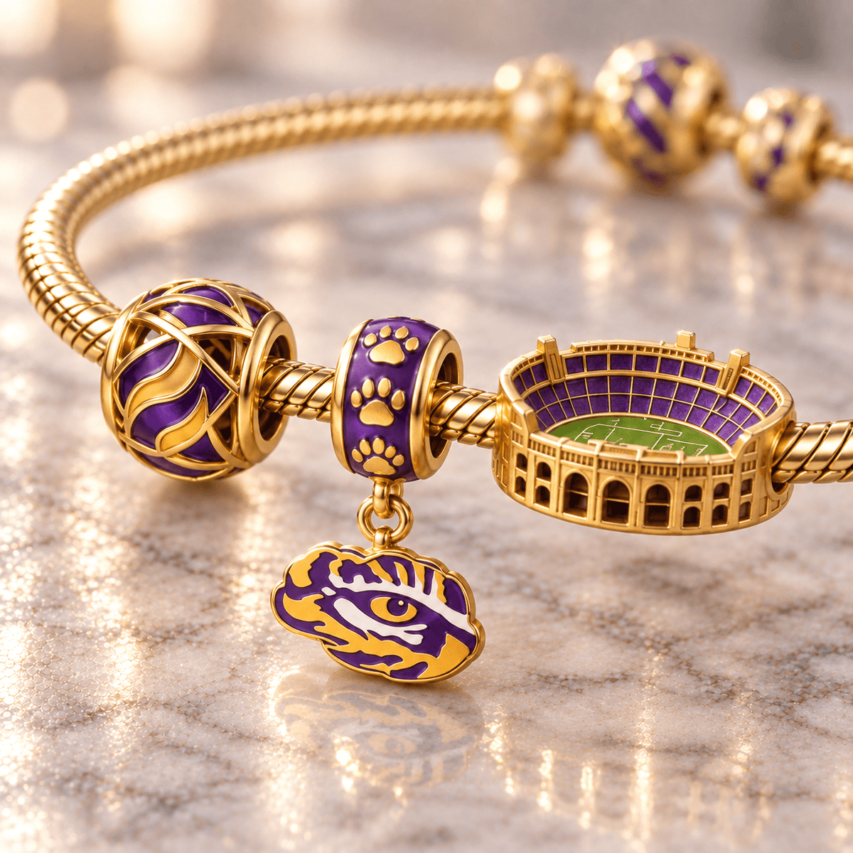 LSU Gold Charm Bracelet Set HQH
