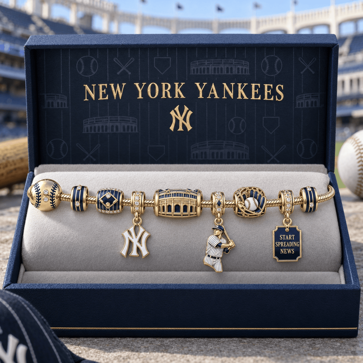 NYY Gold Charm Bracelet Set HQH