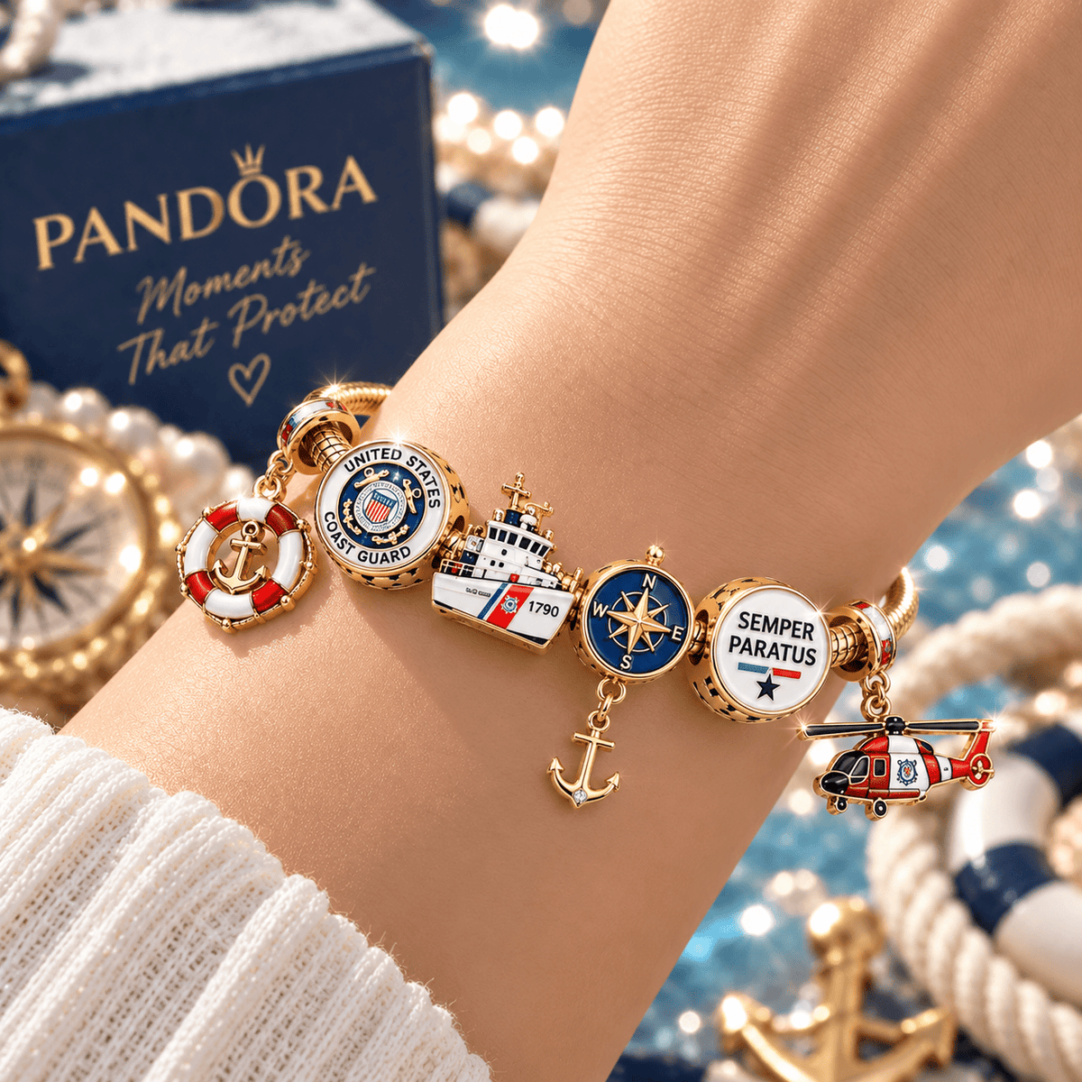 USCG Gold Charm Bracelet Set TTN