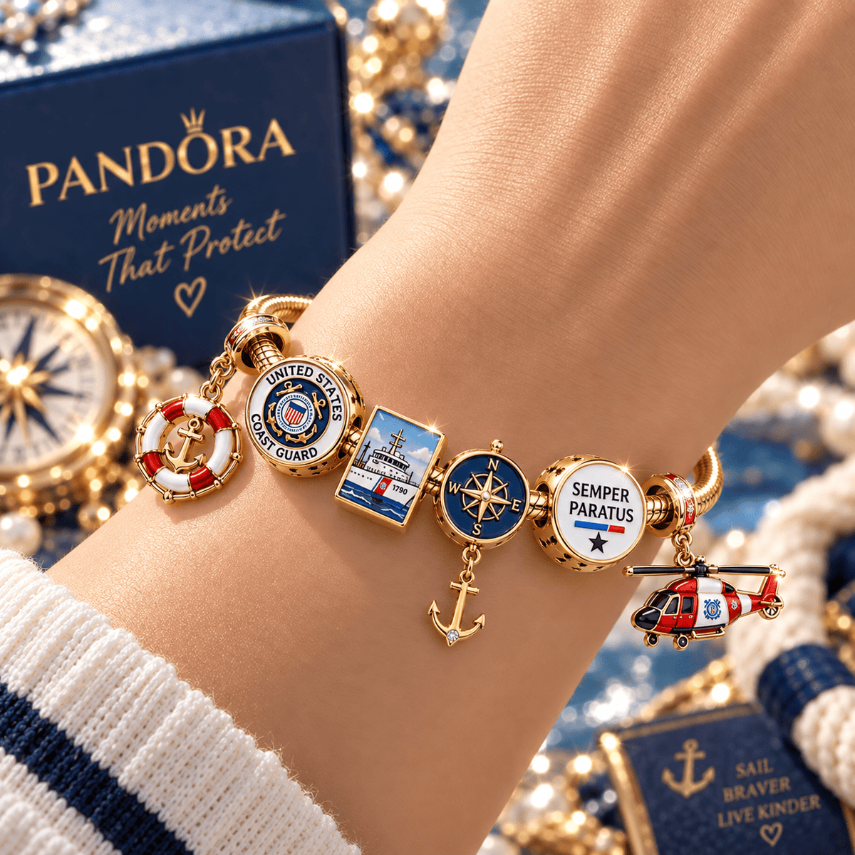 NAVY Gold Charm Bracelet Set TTN