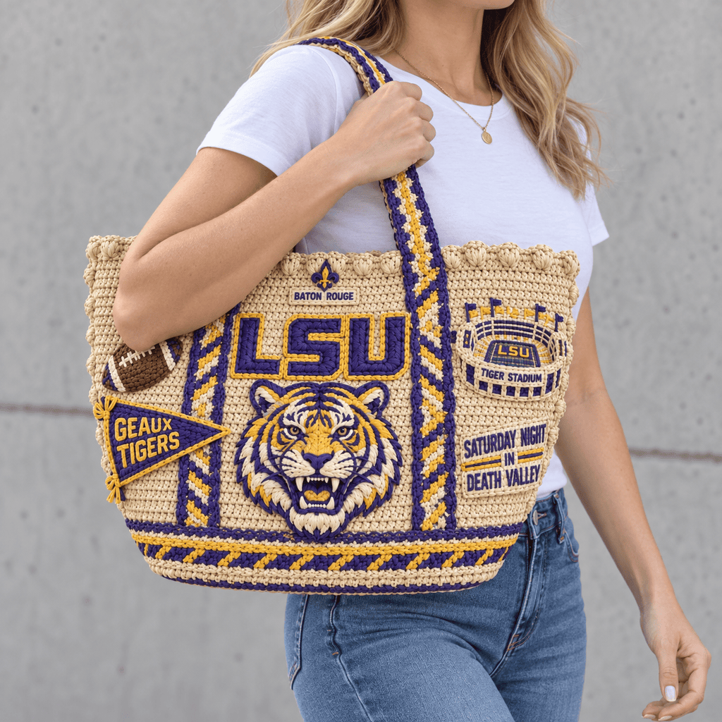 LSU Straw-Style Embellished Tote Bag HTTT