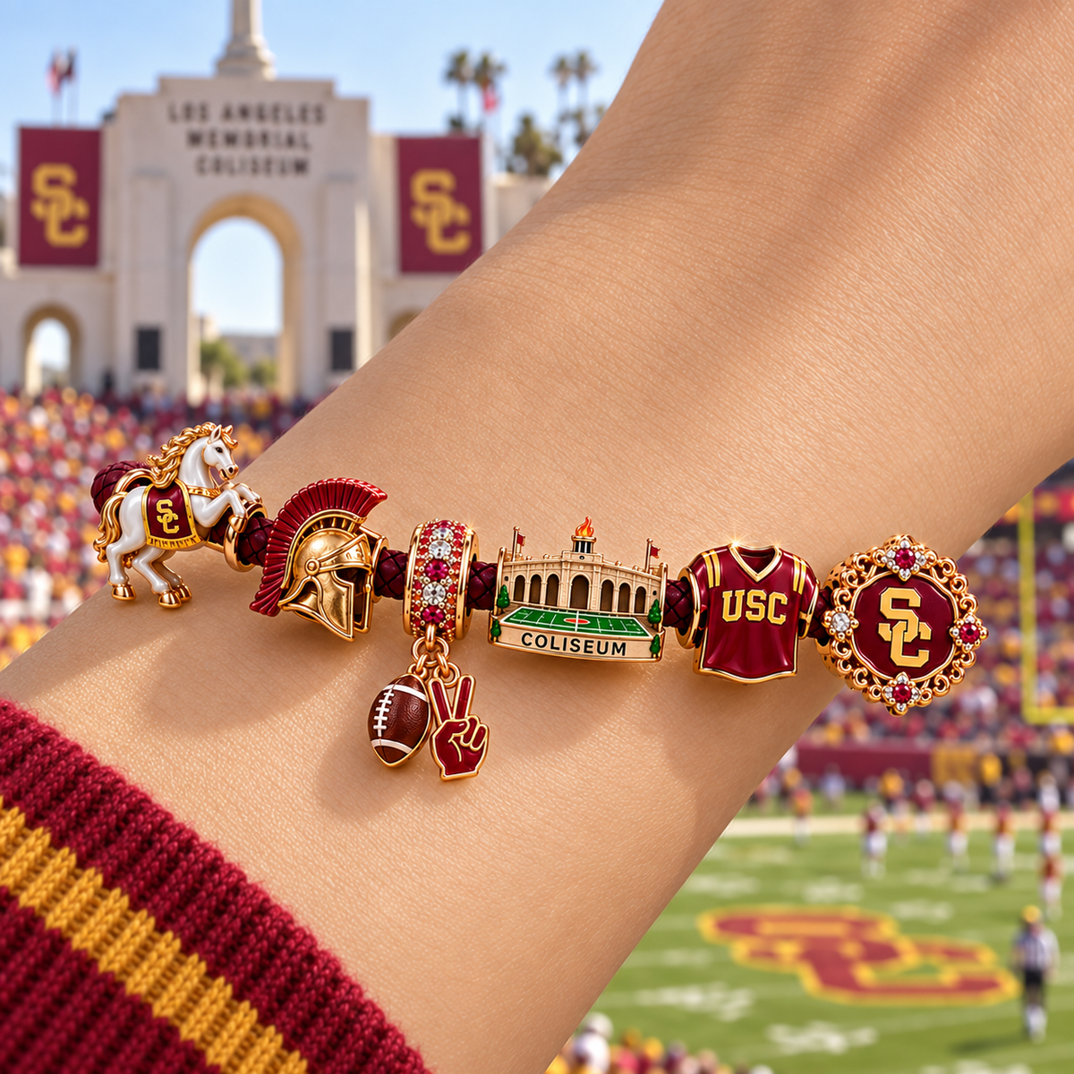 USC Braided Leather Charm Bracelet Set NHVH