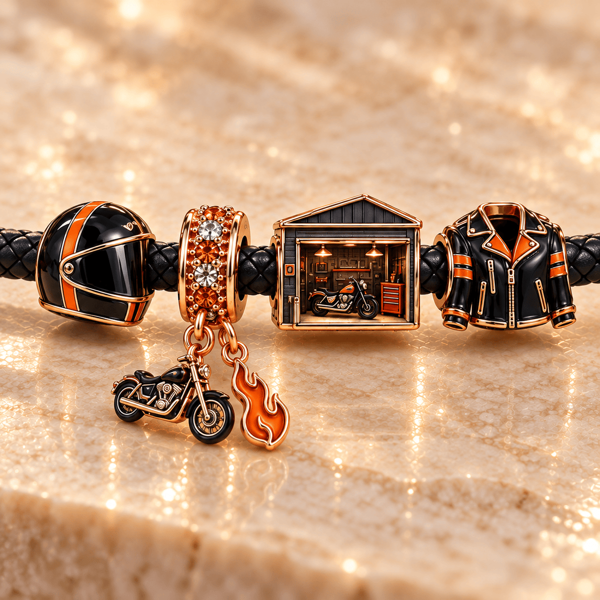 HDS Braided Leather Charm Bracelet Set NHVH