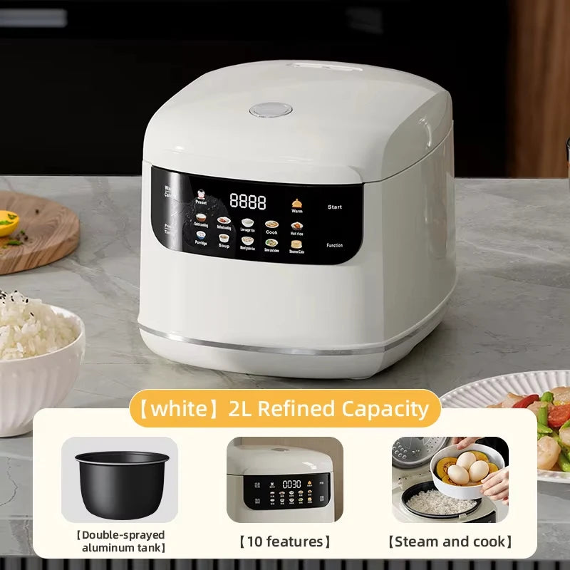 2L Smart Rice Cooker Multicooker for 1-2 People Home Cooking Pot Soup Porridge Food Steamer Lunch Box with Appointment